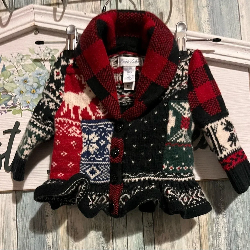 Ralph Lauren Kids Red and Black Knit Cardigan